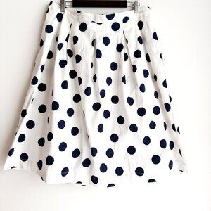 Boden White Navy Blue Polka Dot Full Midi Skirt 16R
